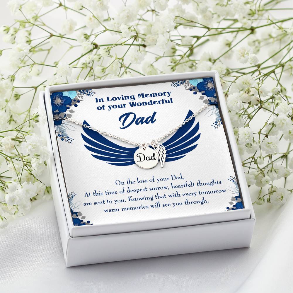 Deepest Sorrow Remembrance Necklace for Dad Angel Wing Charm Stainless Steel or 18k Gold Finish-Express Your Love Gifts