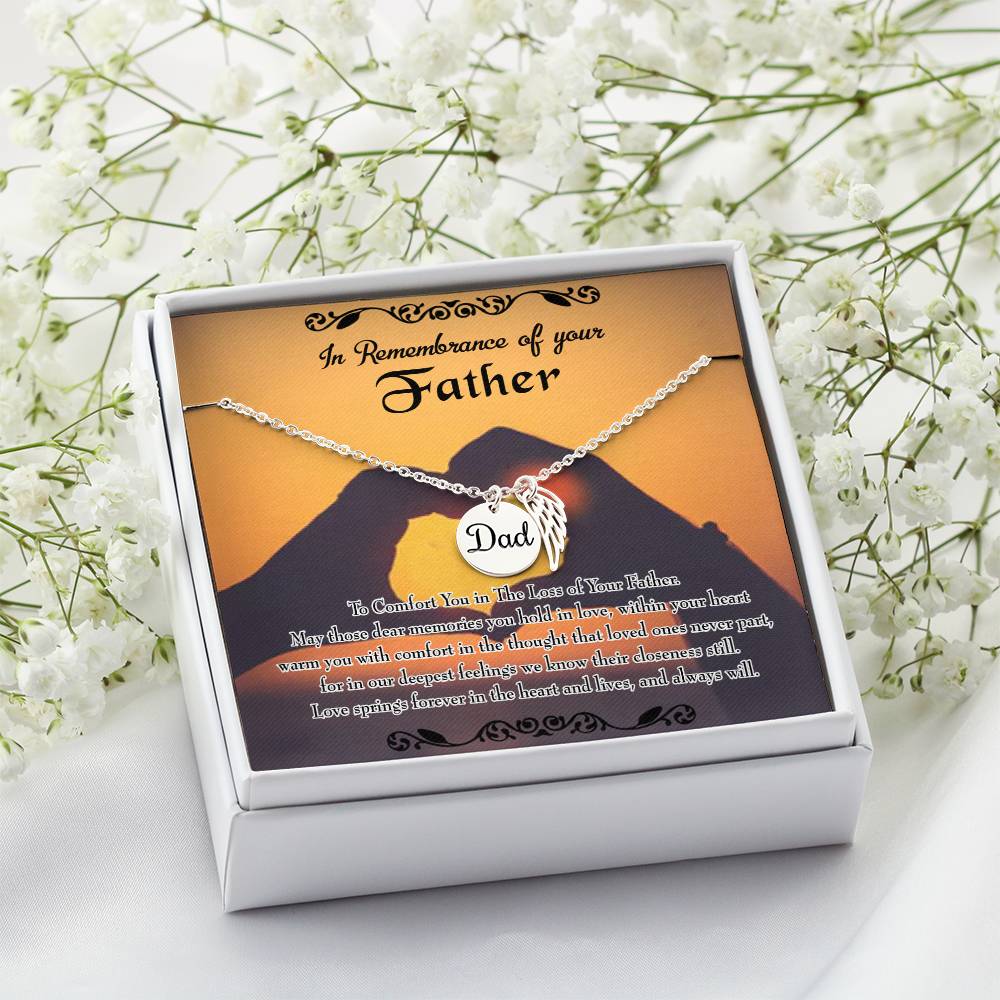 To Comfort You Remembrance Necklace for Dad Angel Wing Charm Stainless Steel or 18k Gold Finish-Express Your Love Gifts