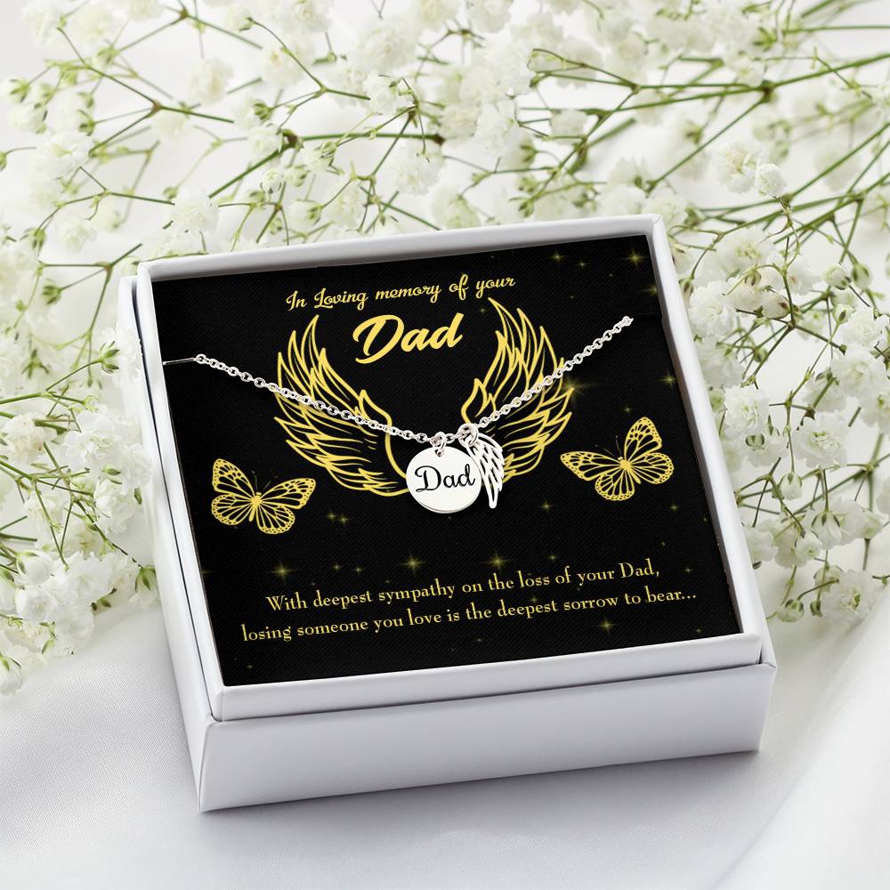 Losing Someone Remembrance Necklace for Dad Angel Wing Charm Stainless Steel or 18k Gold Finish-Express Your Love Gifts
