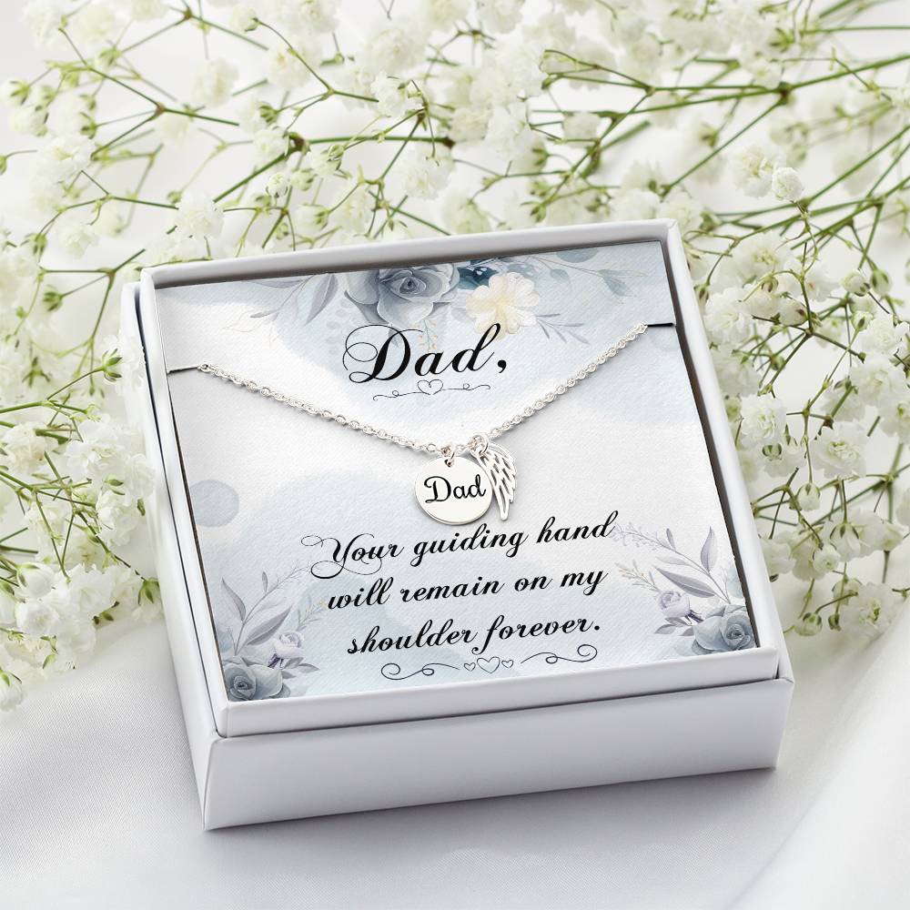 Your Guiding Hand Remembrance Necklace For Dad Angel Wing Charm Stainless Steel or 18k Gold Finish-Express Your Love Gifts
