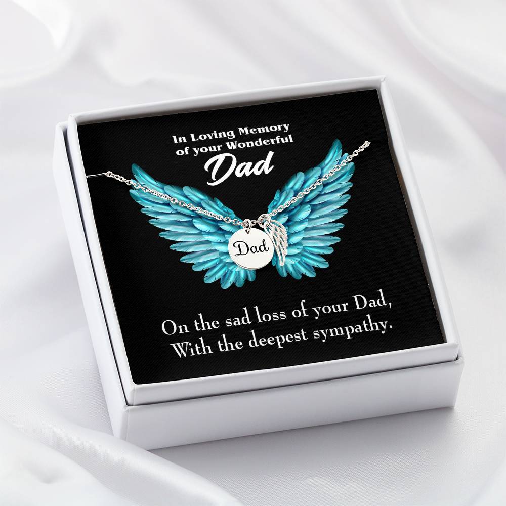 With Deepest Sympathy Remembrance Necklace for Dad Angel Wing Charm Stainless Steel or 18k Gold Finish-Express Your Love Gifts