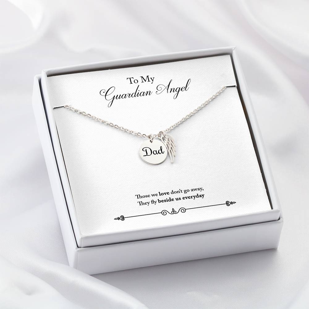 Guardian Angel Remembrance Remembrance Necklace for Dad Angel Wing Charm Stainless Steel or 18k Gold Finish-Express Your Love Gifts