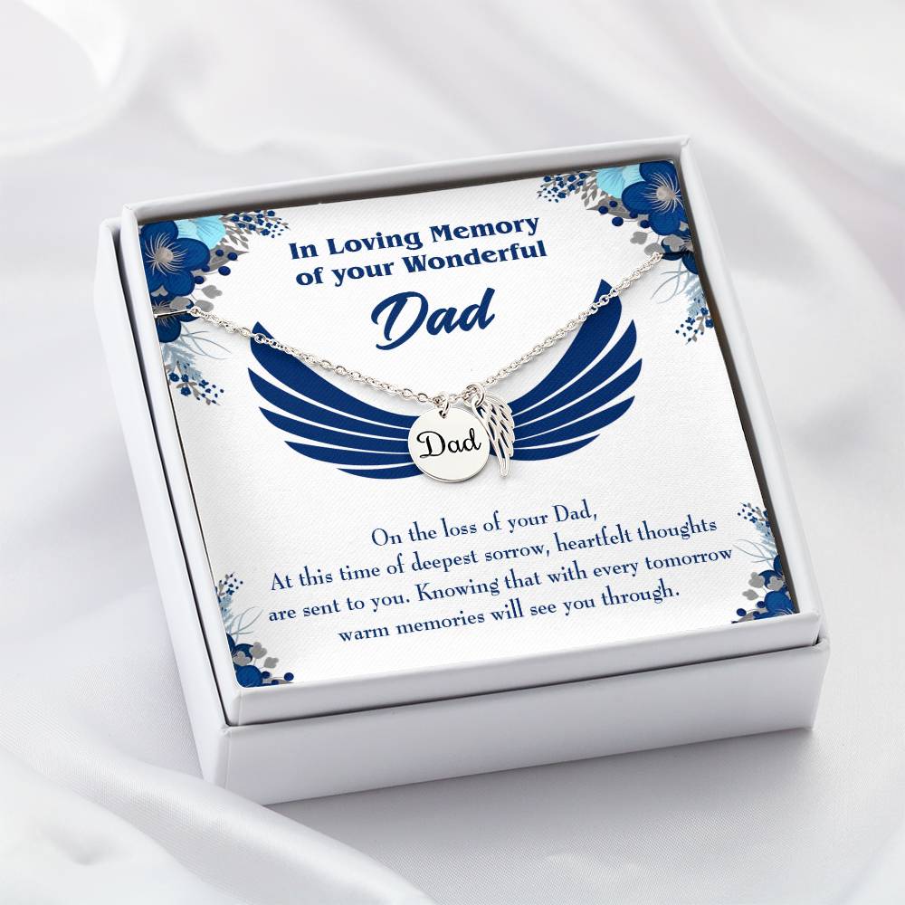 Deepest Sorrow Remembrance Necklace for Dad Angel Wing Charm Stainless Steel or 18k Gold Finish-Express Your Love Gifts