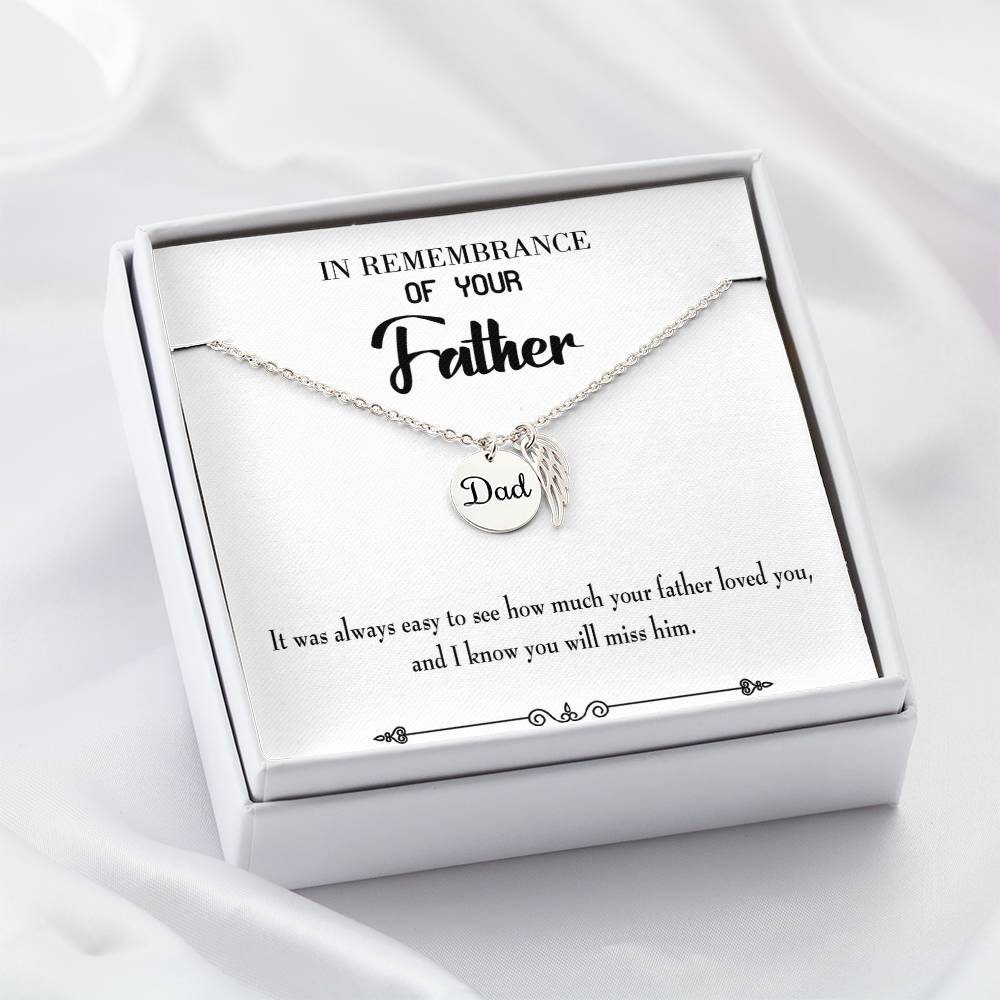 You Will Miss Her Remembrance Necklace for Dad Angel Wing Charm Stainless Steel or 18k Gold Finish-Express Your Love Gifts