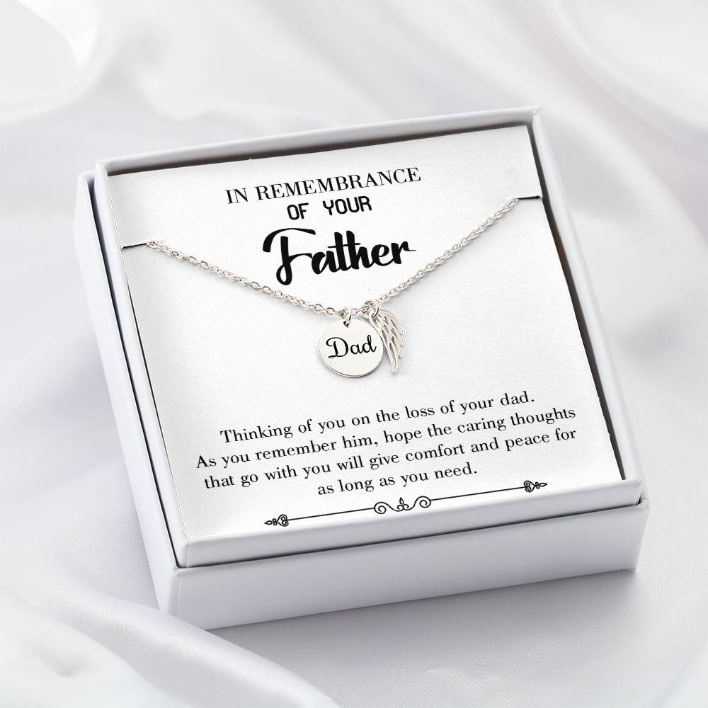 Comfort and Peace Remembrance Necklace for Dad Angel Wing Charm Stainless Steel or 18k Gold Finish-Express Your Love Gifts