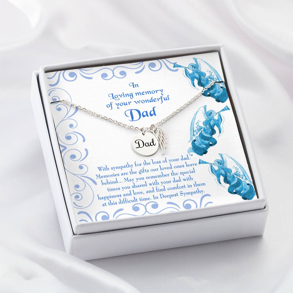 In Deepest Sympathy Remembrance Necklace for Dad Angel Wing Charm Stainless Steel or 18k Gold Finish-Express Your Love Gifts