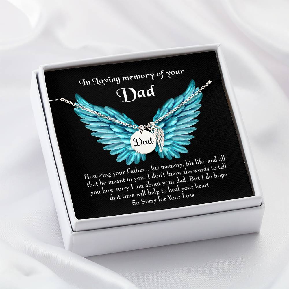 Honoring Your Dad Remembrance Necklace for Dad Angel Wing Charm Stainless Steel or 18k Gold Finish-Express Your Love Gifts