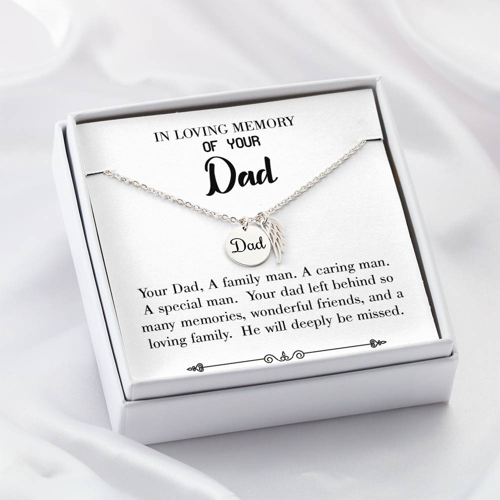 A Special Family Man Remembrance Necklace for Dad Angel Wing Charm Stainless Steel or 18k Gold Finish-Express Your Love Gifts