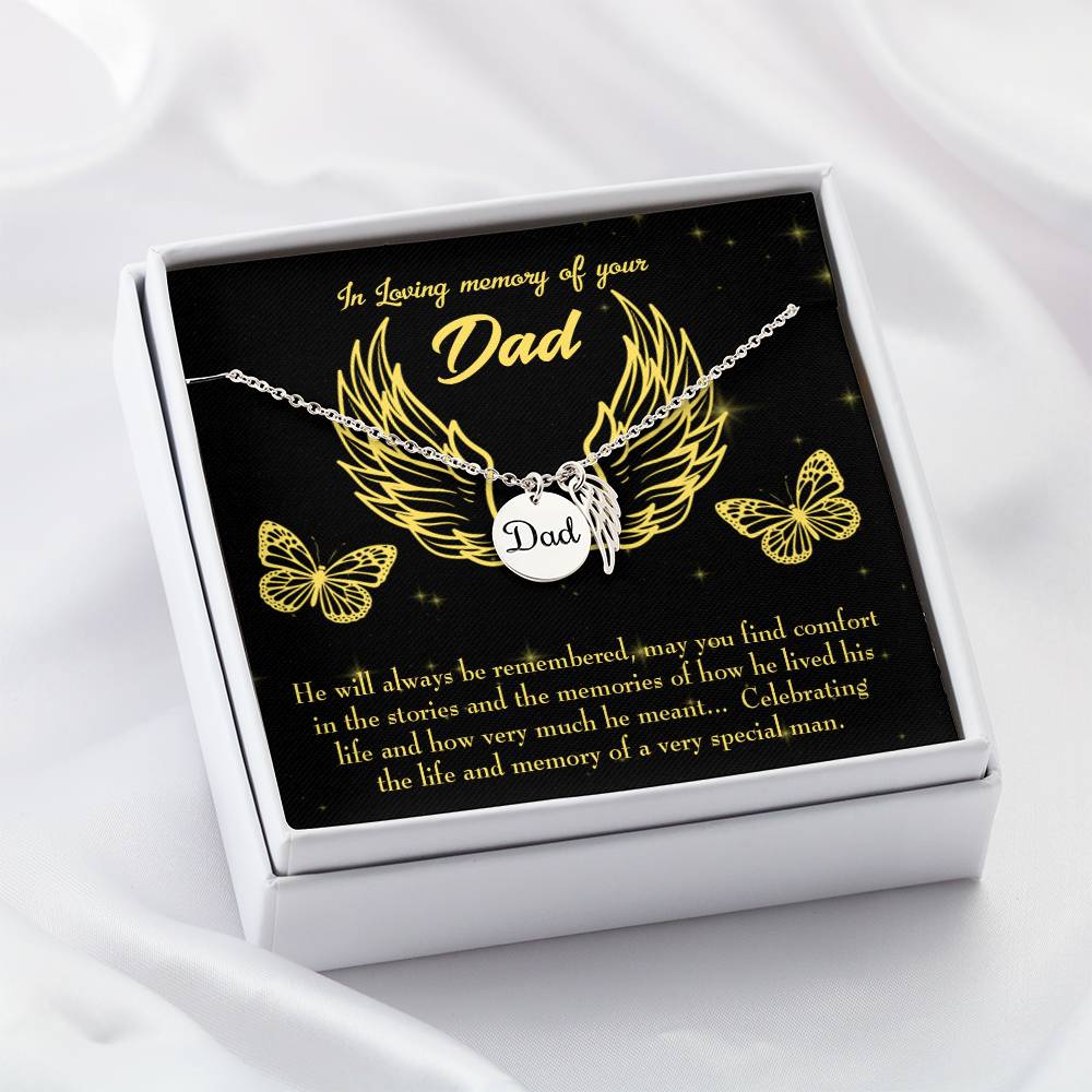 Memory of a Special Man Remembrance Necklace for Dad Angel Wing Charm Stainless Steel or 18k Gold Finish-Express Your Love Gifts