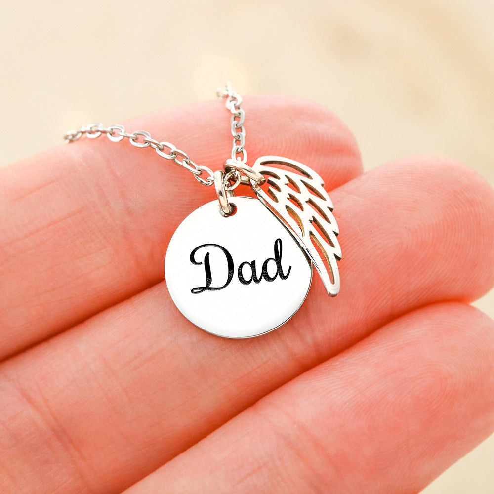 If I Listen Closely Remembrance Necklace for Dad Angel Wing Charm Stainless Steel or 18k Gold Finish-Express Your Love Gifts