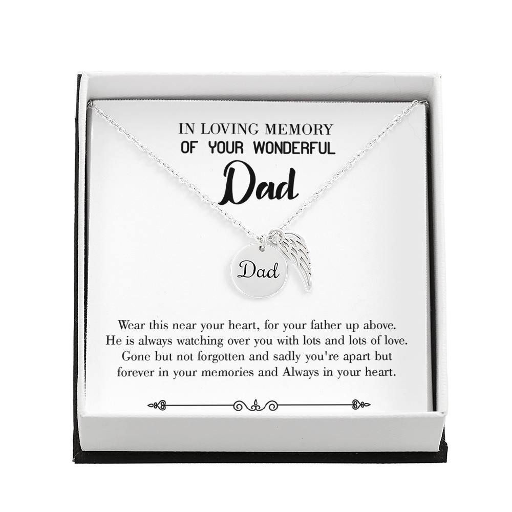 Father Up Above Remembrance Necklace for Dad Angel Wing Charm Stainless Steel or 18k Gold Finish-Express Your Love Gifts
