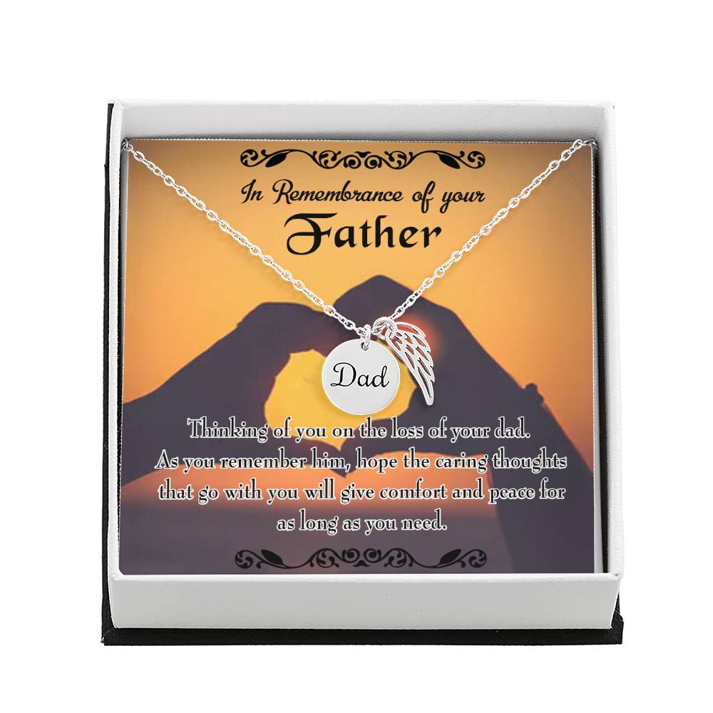 Thinking of You Remembrance Necklace for Dad Angel Wing Charm Stainless Steel or 18k Gold Finish-Express Your Love Gifts