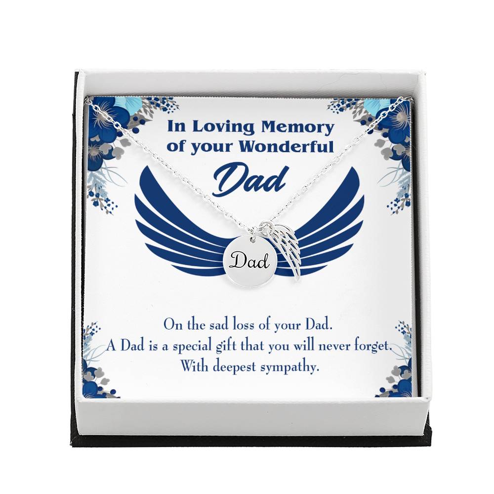 Dad is a Special Gift Remembrance Necklace for Dad Angel Wing Charm Stainless Steel or 18k Gold Finish-Express Your Love Gifts