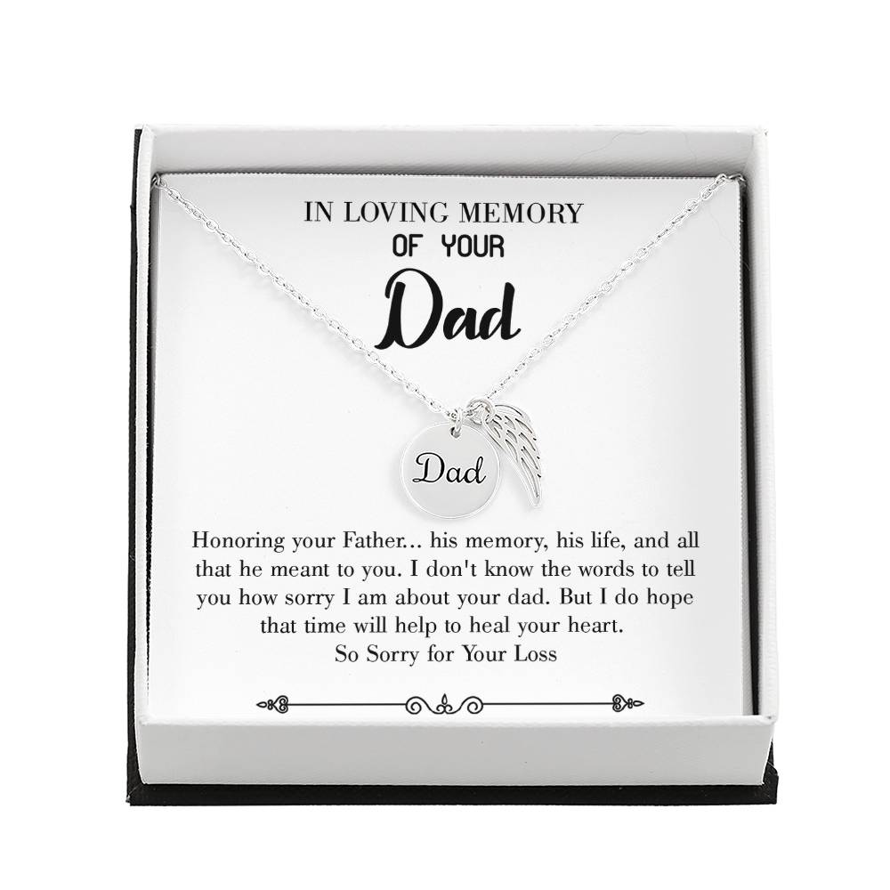 Honoring Your Father Remembrance Necklace for Dad Angel Wing Charm Stainless Steel or 18k Gold Finish-Express Your Love Gifts