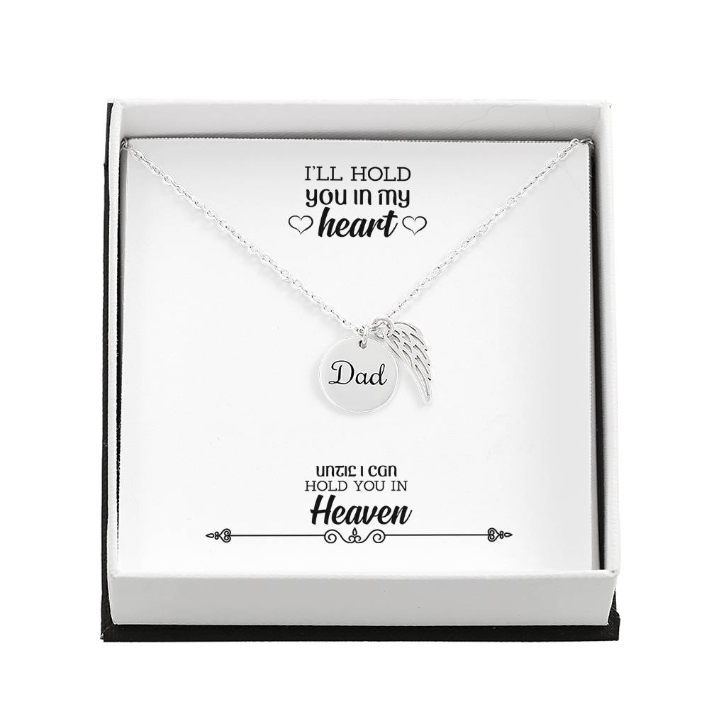 I'll Hold You in My Heart Remembrance Necklace for Dad Angel Wing Charm Stainless Steel or 18k Gold Finish-Express Your Love Gifts
