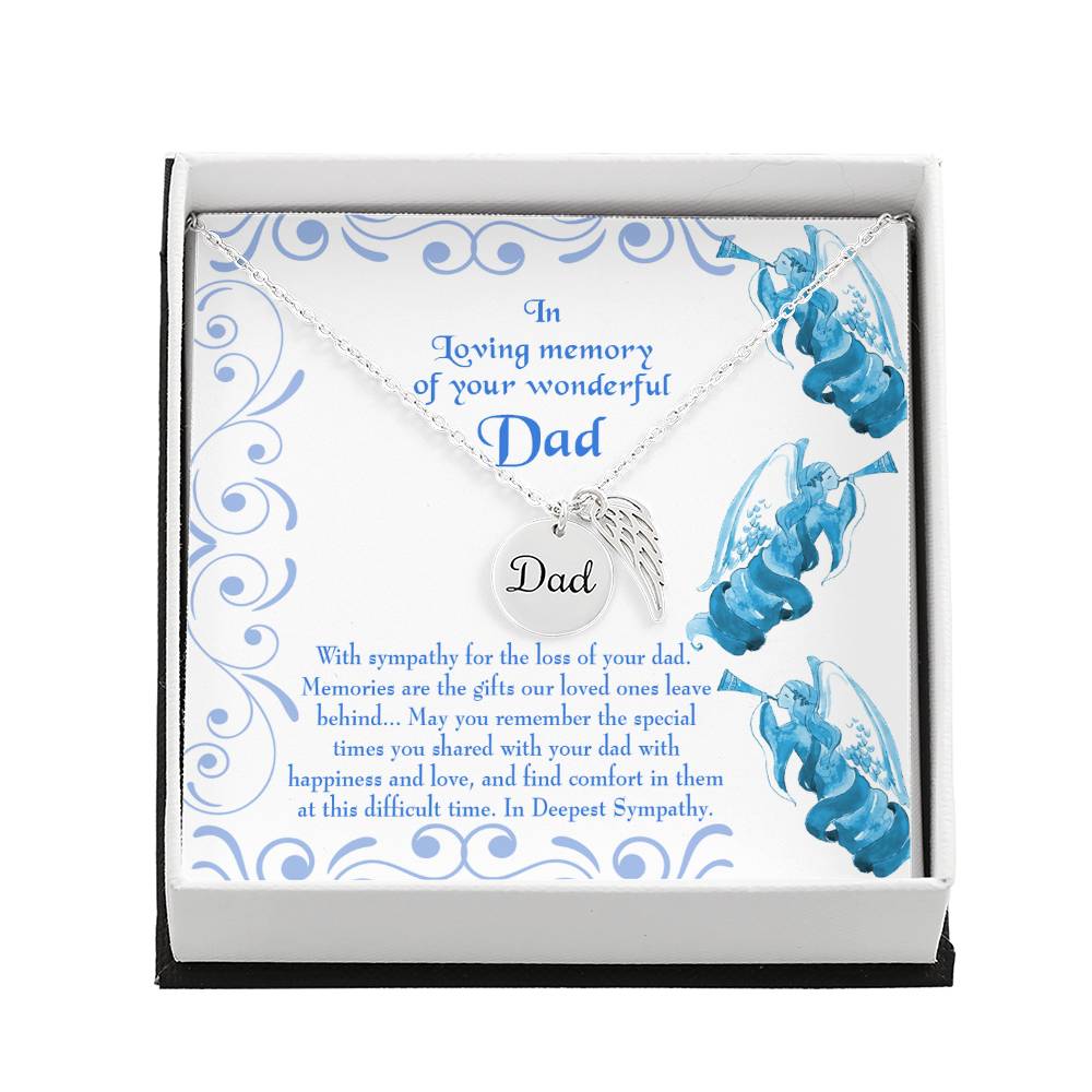 In Deepest Sympathy Remembrance Necklace for Dad Angel Wing Charm Stainless Steel or 18k Gold Finish-Express Your Love Gifts