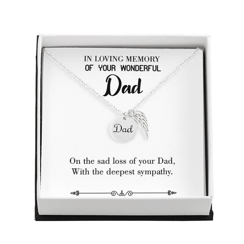 Deepest Sympathy Remembrance Necklace for Dad Angel Wing Charm Stainless Steel or 18k Gold Finish-Express Your Love Gifts