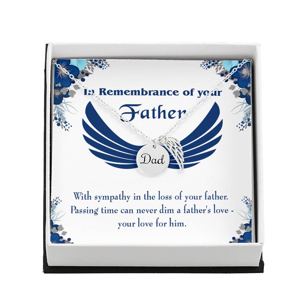 Your Love for Him Remembrance Necklace for Dad Angel Wing Charm Stainless Steel or 18k Gold Finish-Express Your Love Gifts