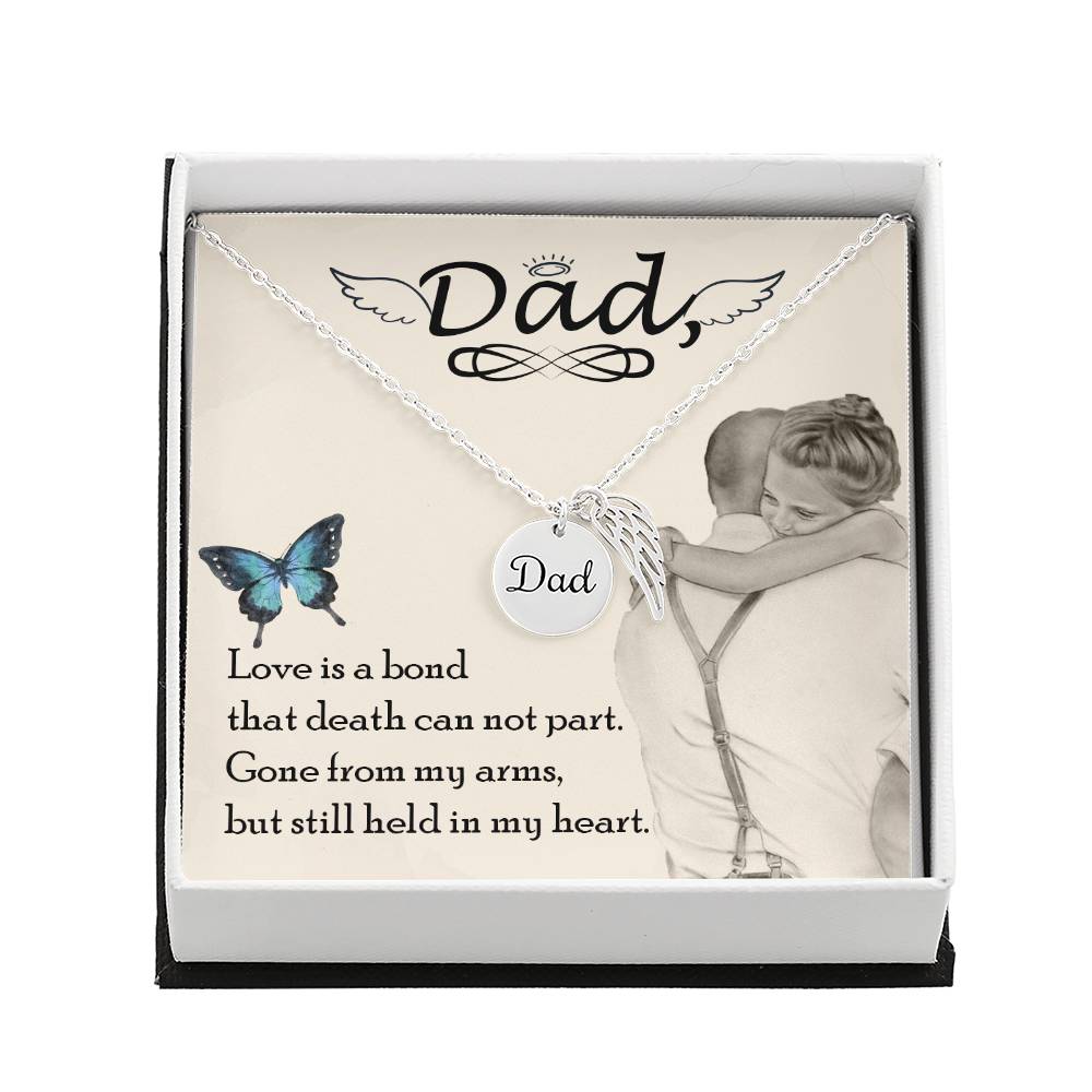 Love is Bond Remembrance Necklace for Dad Angel Wing Charm Stainless Steel or 18k Gold Finish-Express Your Love Gifts