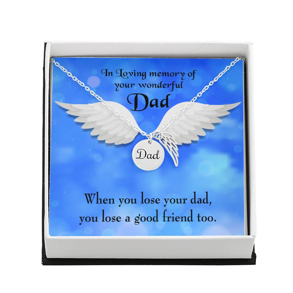 Dad and a Good Friend Remembrance Necklace for Dad Angel Wing Charm Stainless Steel or 18k Gold Finish-Express Your Love Gifts