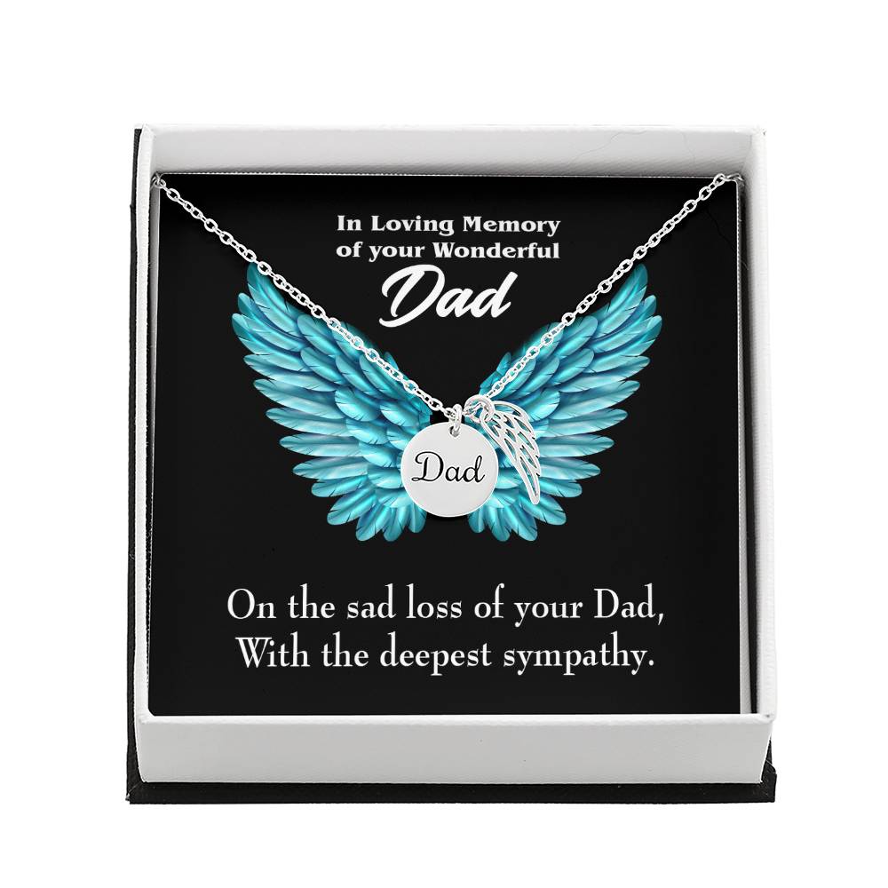 With Deepest Sympathy Remembrance Necklace for Dad Angel Wing Charm Stainless Steel or 18k Gold Finish-Express Your Love Gifts