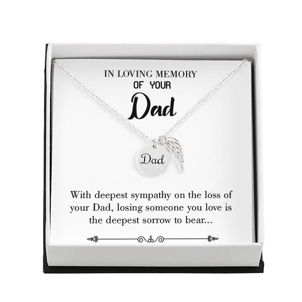 Losing Someone You Love Remembrance Necklace for Dad Angel Wing Charm Stainless Steel or 18k Gold Finish-Express Your Love Gifts