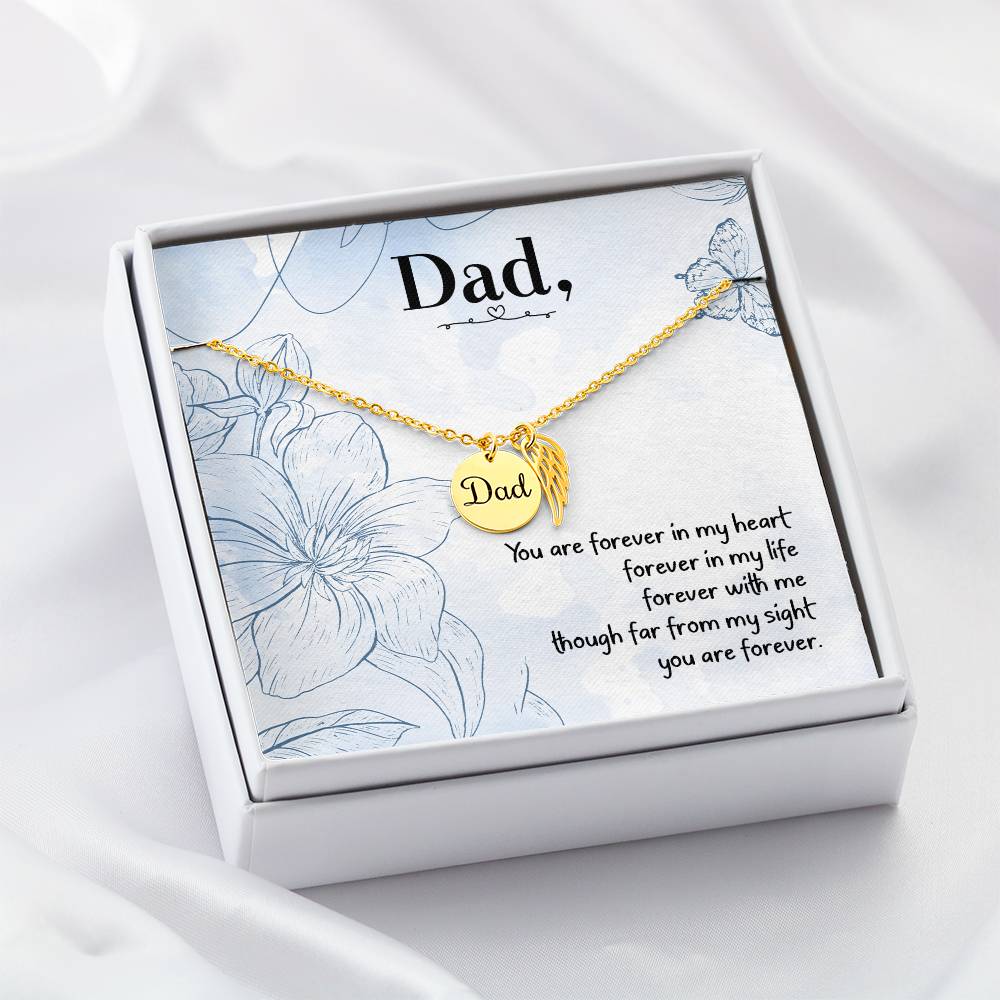 You are Forever in My Heart Dad Remembrance Necklace for Dad Angel Wing Charm Stainless Steel or 18k Gold Finish-Express Your Love Gifts