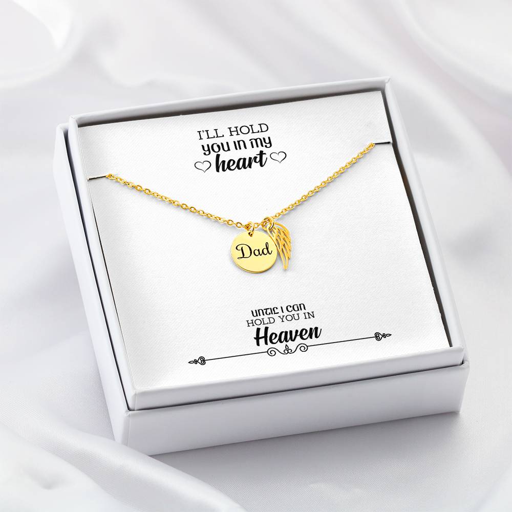 I'll Hold You in My Heart Remembrance Necklace for Dad Angel Wing Charm Stainless Steel or 18k Gold Finish-Express Your Love Gifts