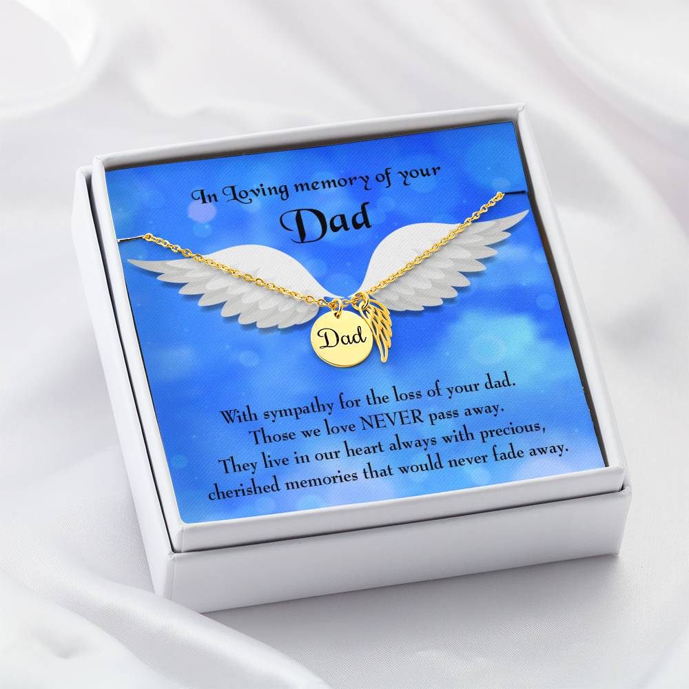 Cherished Memories Remembrance Necklace for Dad Angel Wing Charm Stainless Steel or 18k Gold Finish-Express Your Love Gifts