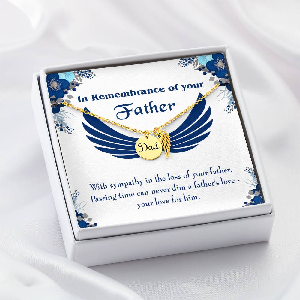 Your Love for Him Remembrance Necklace for Dad Angel Wing Charm Stainless Steel or 18k Gold Finish-Express Your Love Gifts