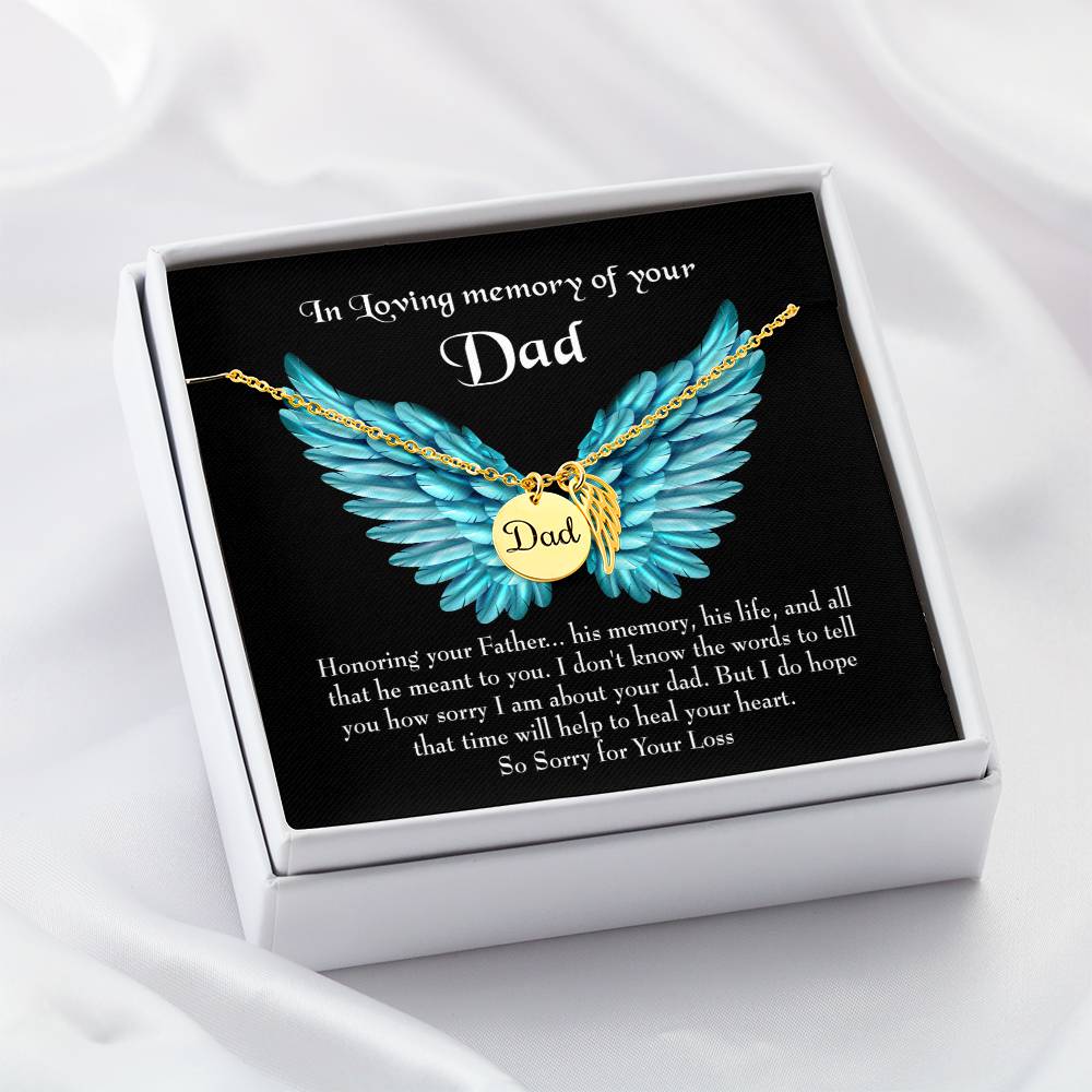 Honoring Your Dad Remembrance Necklace for Dad Angel Wing Charm Stainless Steel or 18k Gold Finish-Express Your Love Gifts
