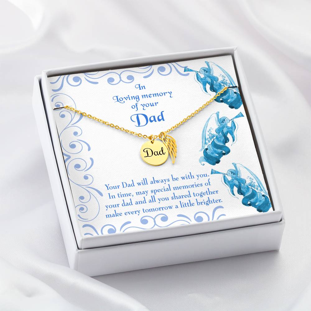 Tomorrow a Little Brighter Remembrance Necklace for Dad Angel Wing Charm Stainless Steel or 18k Gold Finish-Express Your Love Gifts