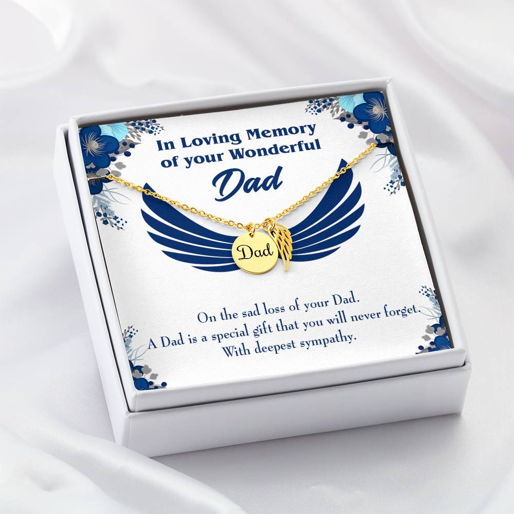 Dad is a Special Gift Remembrance Necklace for Dad Angel Wing Charm Stainless Steel or 18k Gold Finish-Express Your Love Gifts