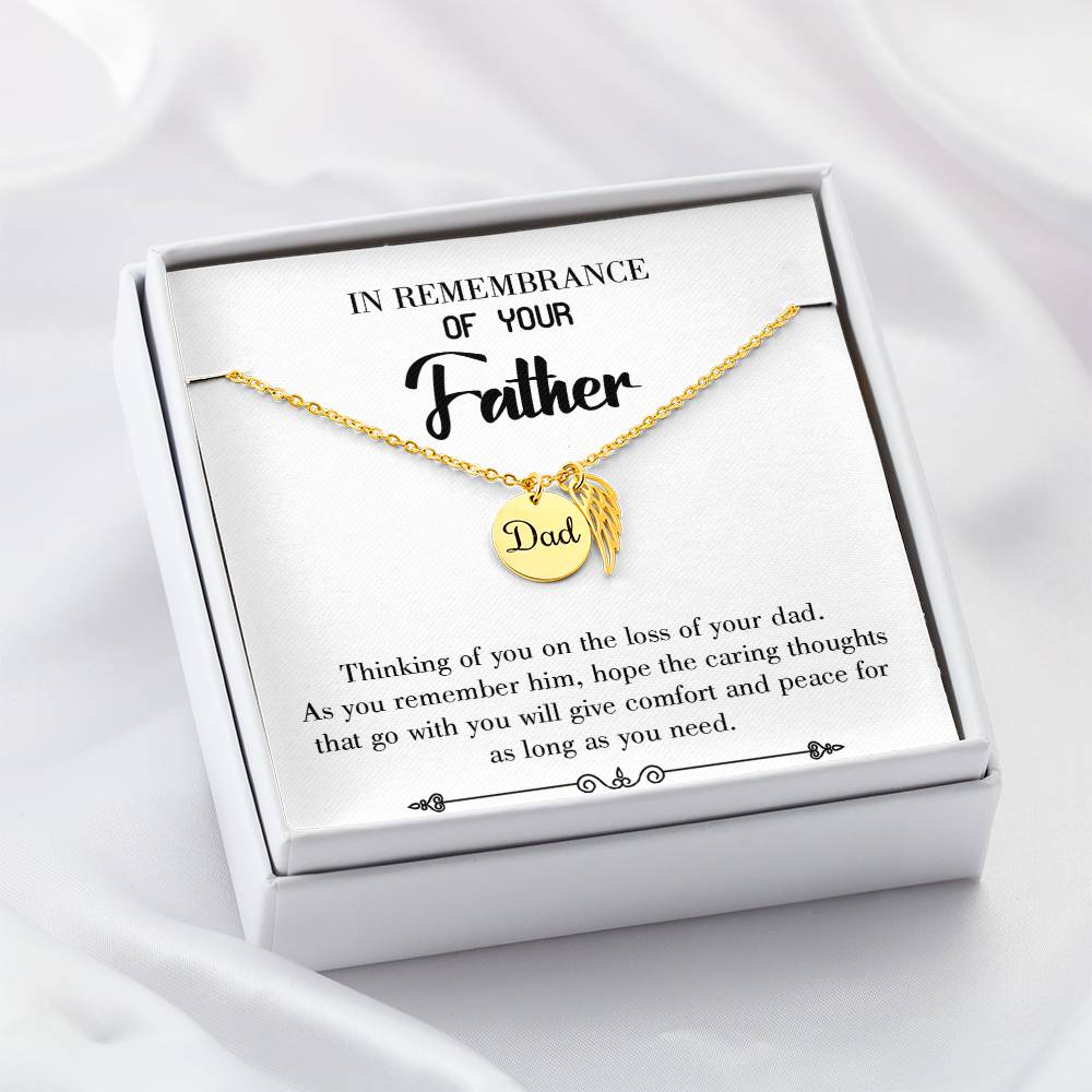 Comfort and Peace Remembrance Necklace for Dad Angel Wing Charm Stainless Steel or 18k Gold Finish-Express Your Love Gifts