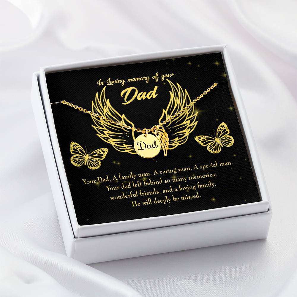 A Family Man Remembrance Necklace for Dad Angel Wing Charm Stainless Steel or 18k Gold Finish-Express Your Love Gifts