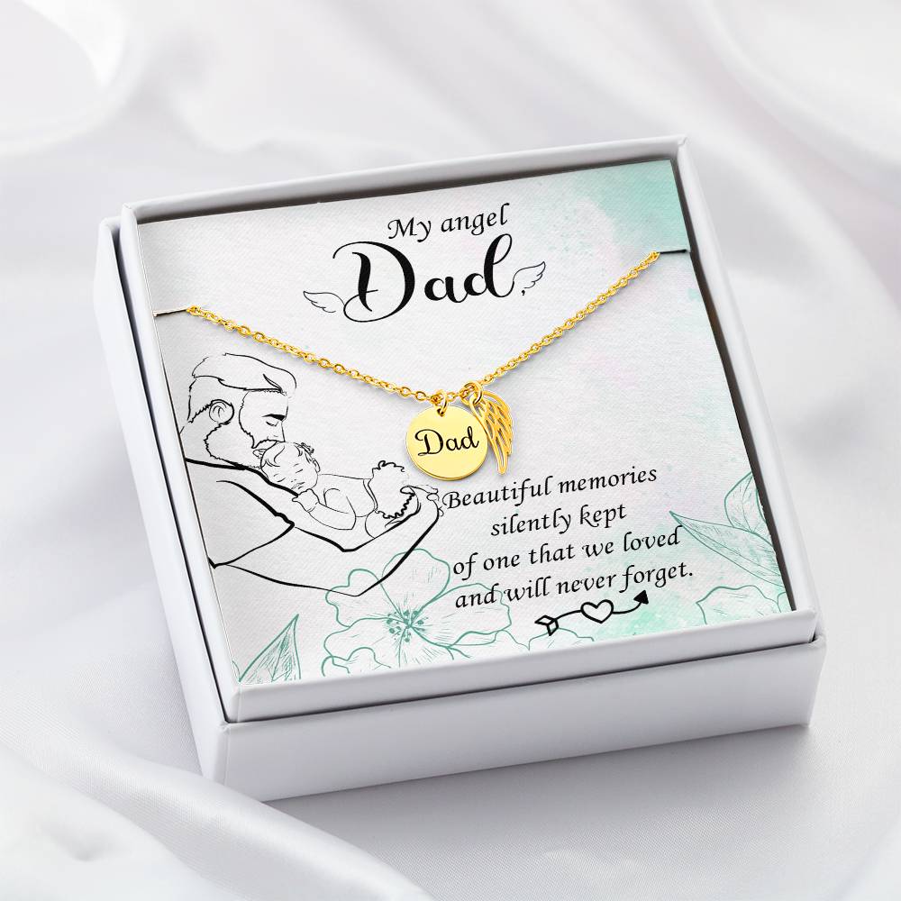 Beautiful Memories Remembrance Necklace for Dad Angel Wing Charm Stainless Steel or 18k Gold Finish-Express Your Love Gifts
