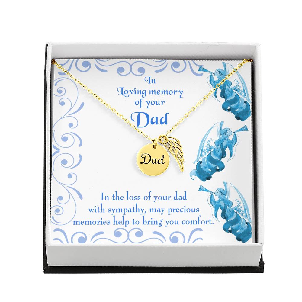 Precious Memories Remembrance Necklace for Dad Angel Wing Charm Stainless Steel or 18k Gold Finish-Express Your Love Gifts