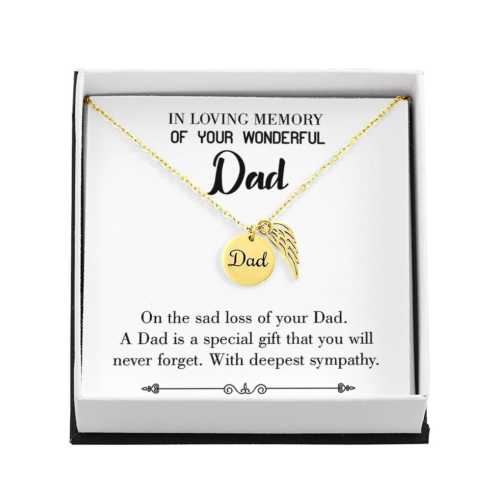 Special Gift Remembrance Necklace for Dad Angel Wing Charm Stainless Steel or 18k Gold Finish-Express Your Love Gifts
