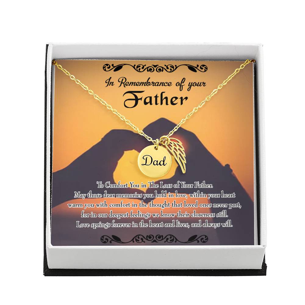To Comfort You Remembrance Necklace for Dad Angel Wing Charm Stainless Steel or 18k Gold Finish-Express Your Love Gifts