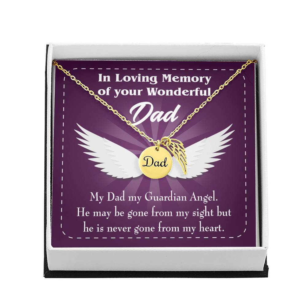 My Dad My Guardian Remembrance Necklace for Dad Angel Wing Charm Stainless Steel or 18k Gold Finish-Express Your Love Gifts