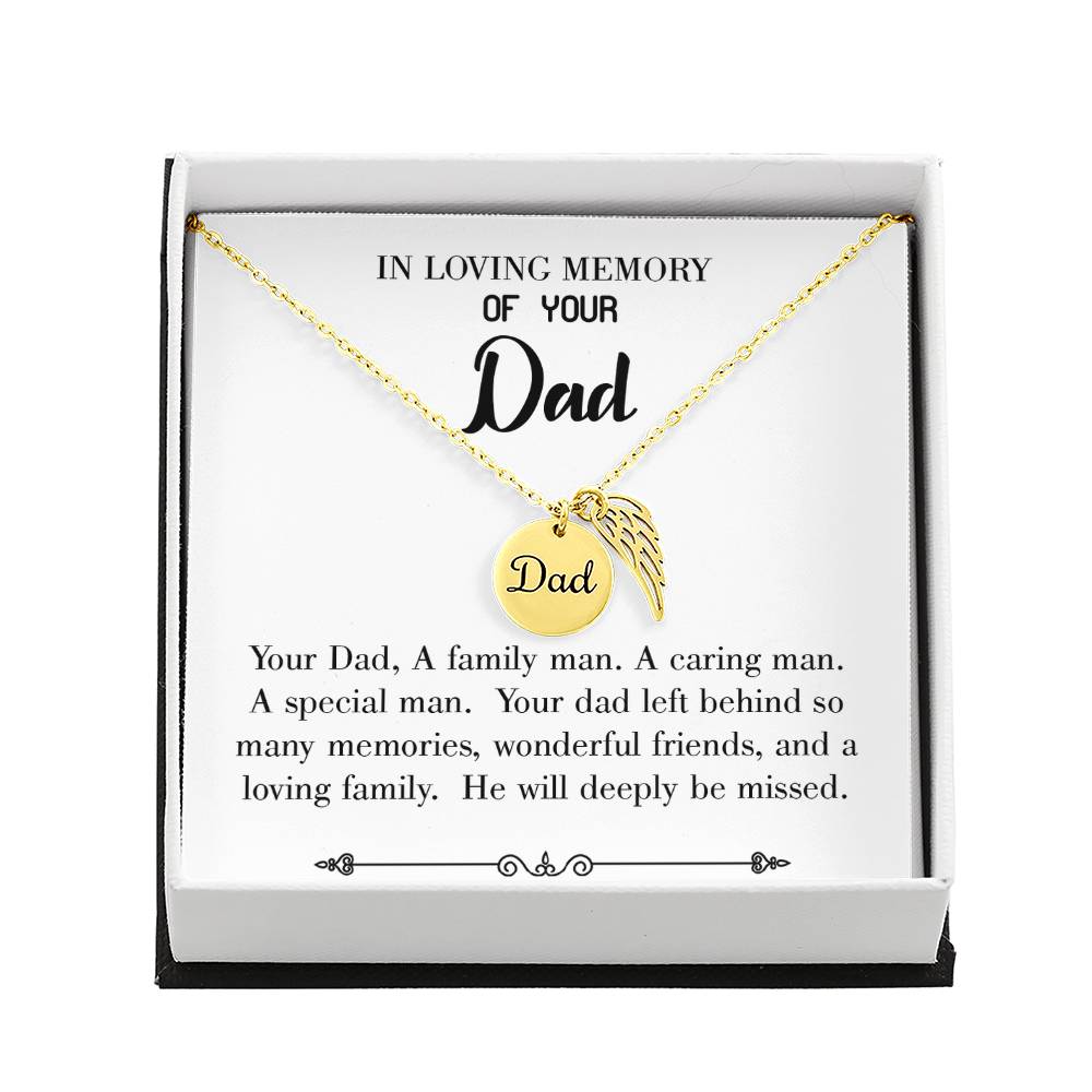 A Special Family Man Remembrance Necklace for Dad Angel Wing Charm Stainless Steel or 18k Gold Finish-Express Your Love Gifts