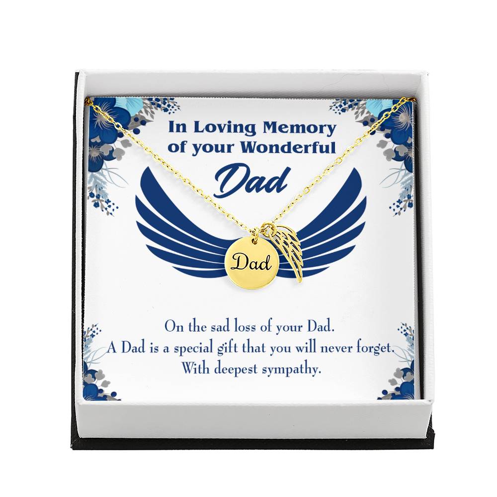 Dad is a Special Gift Remembrance Necklace for Dad Angel Wing Charm Stainless Steel or 18k Gold Finish-Express Your Love Gifts