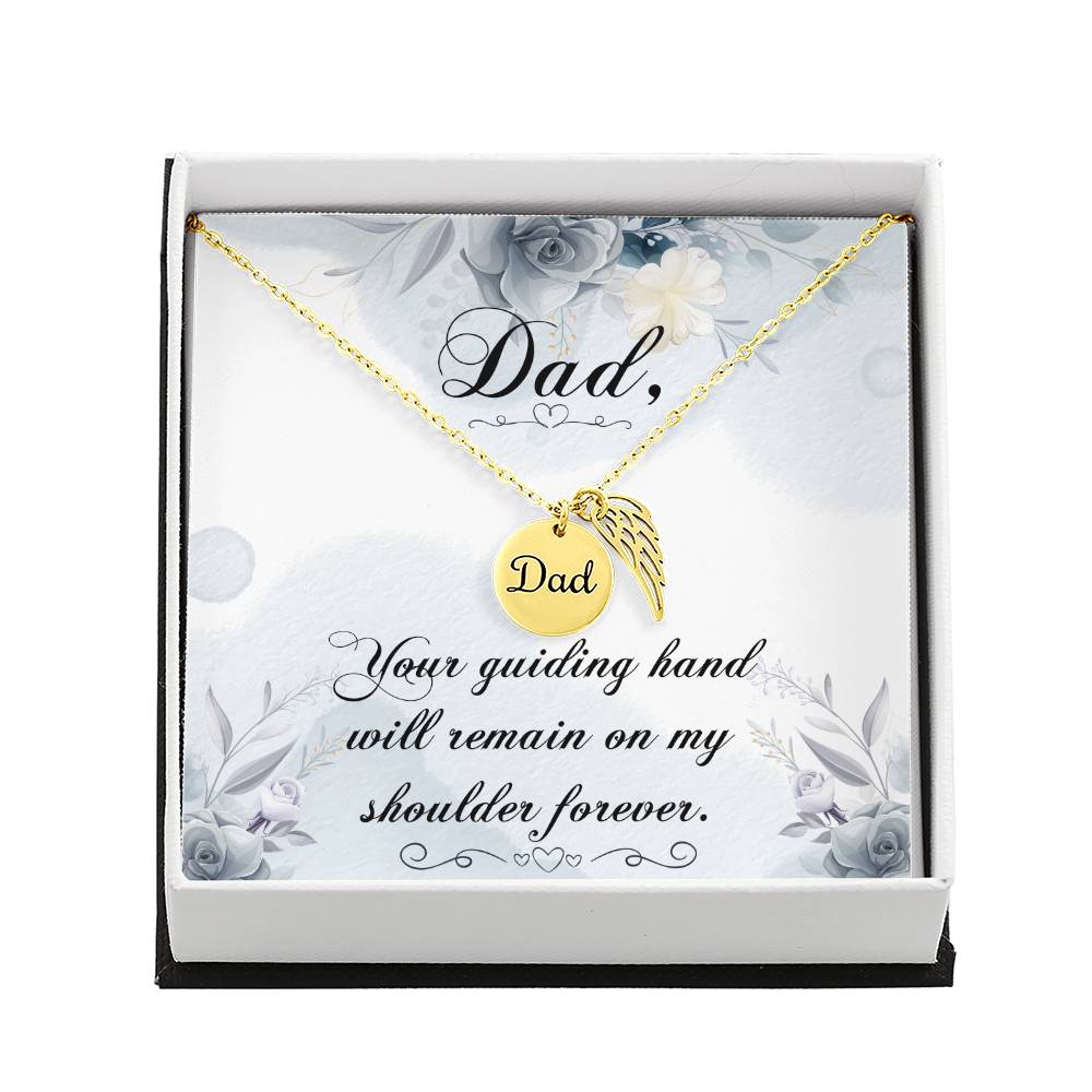 Your Guiding Hand Remembrance Necklace For Dad Angel Wing Charm Stainless Steel or 18k Gold Finish-Express Your Love Gifts