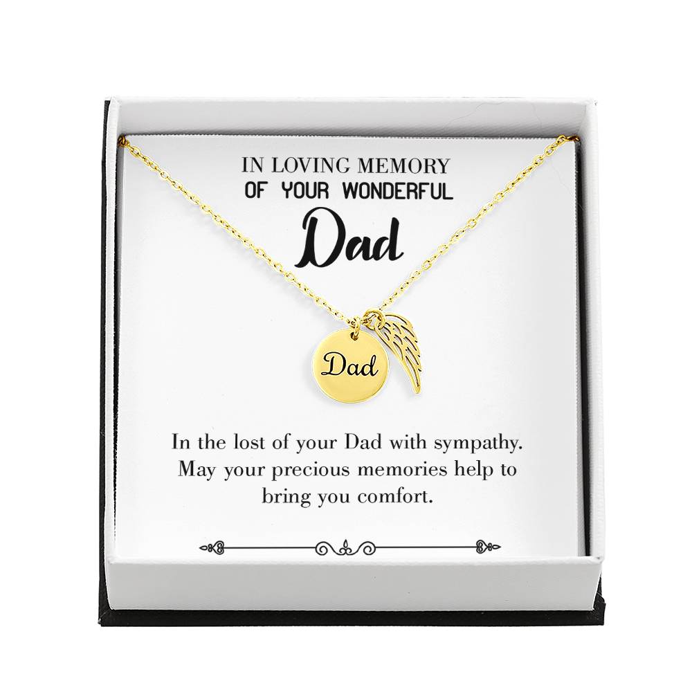 Memories Bring Comforts Remembrance Necklace for Dad Angel Wing Charm Stainless Steel or 18k Gold Finish-Express Your Love Gifts