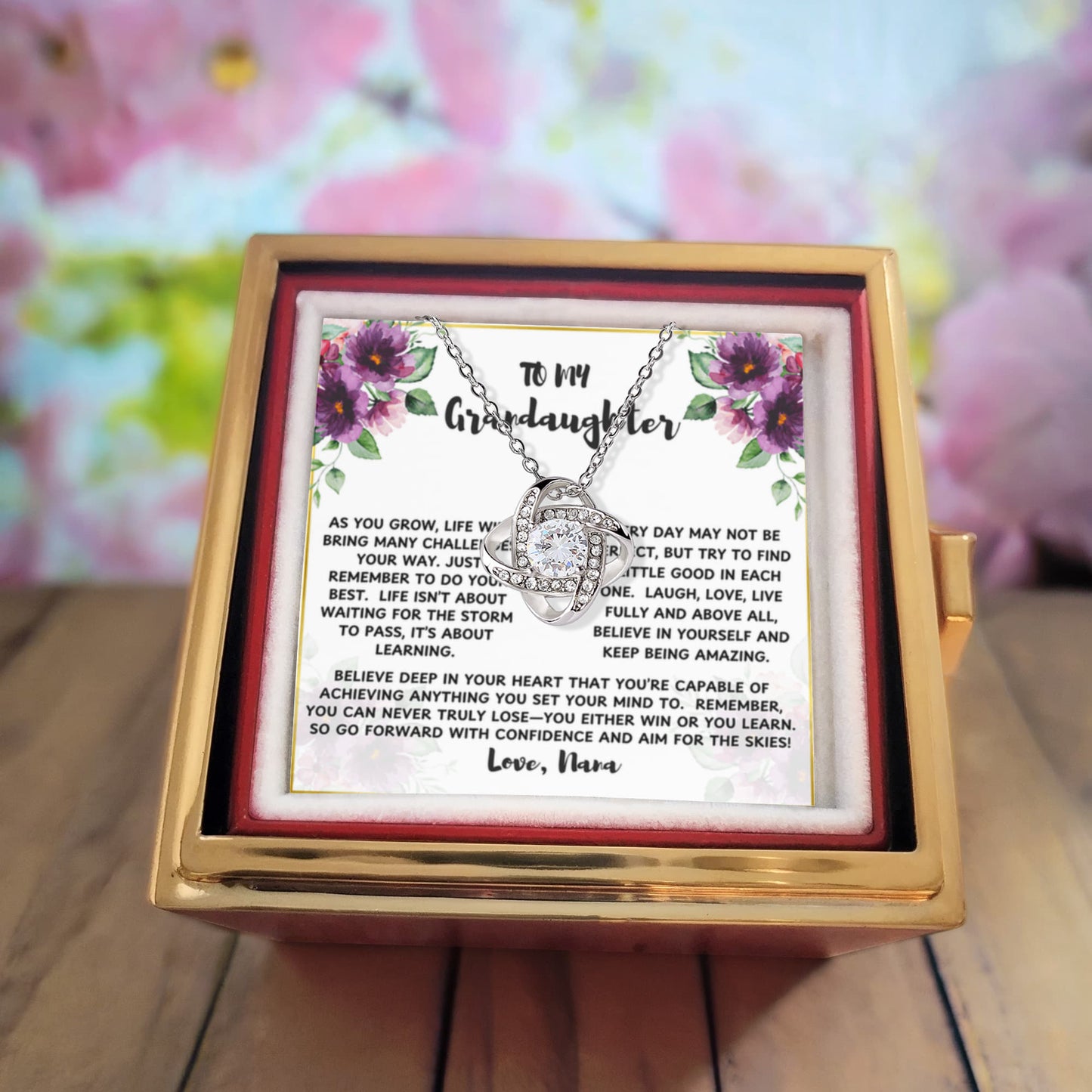 To Grandaughter As You Grow Love Knot with Rotating Rose Box-Express Your Love Gifts