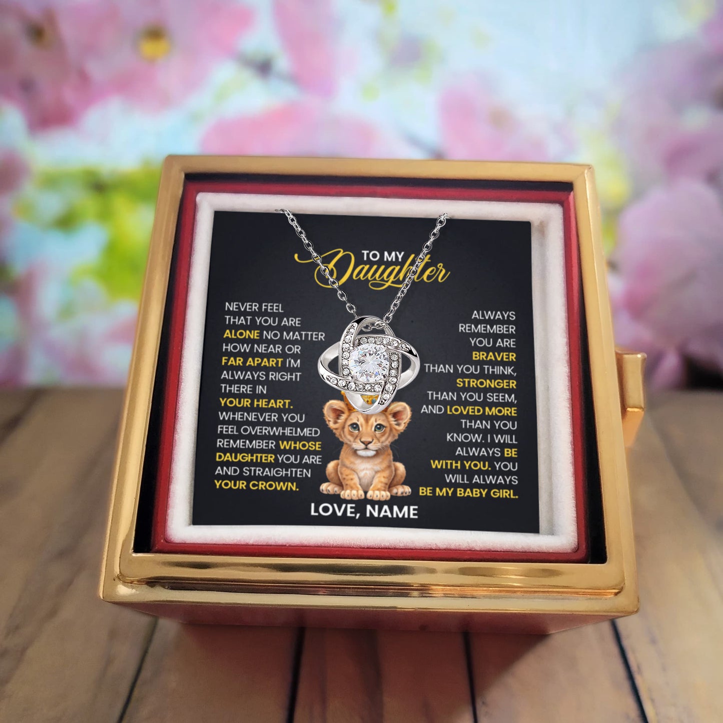 Personalized Gift for Daughter – Never Feel Alone Love Knot Necklace with Rotating Rose Box-Express Your Love Gifts