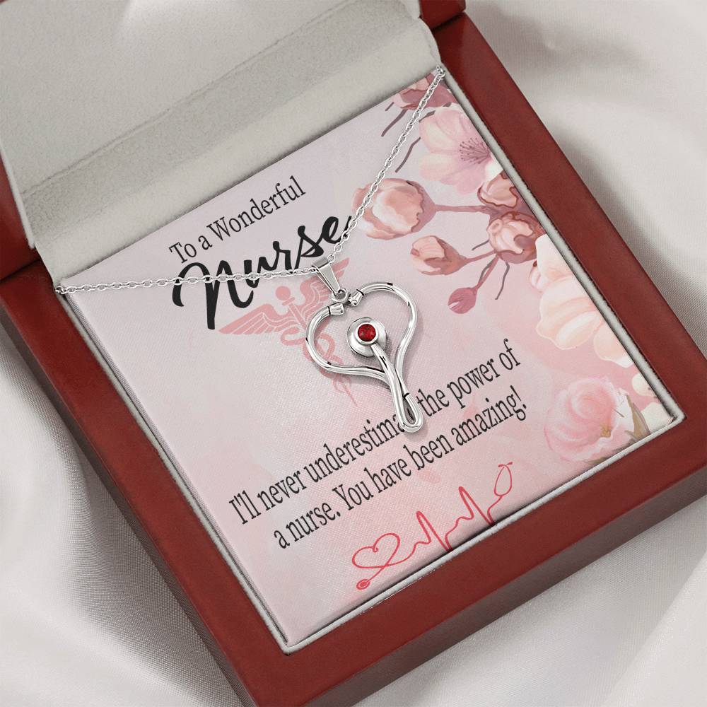 To a Wonderful Nurse Heart Scope Necklace Red Swarovski Crystal Adjustable Chain 18-22"-Express Your Love Gifts