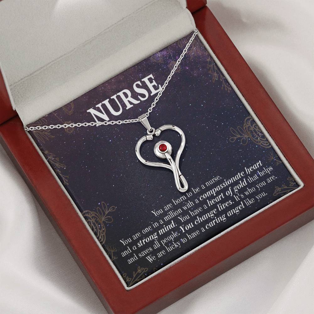 Caring Angel Nurse Heart Scope Necklace Red Swarovski Crystal Adjustable Chain 18-22"-Express Your Love Gifts