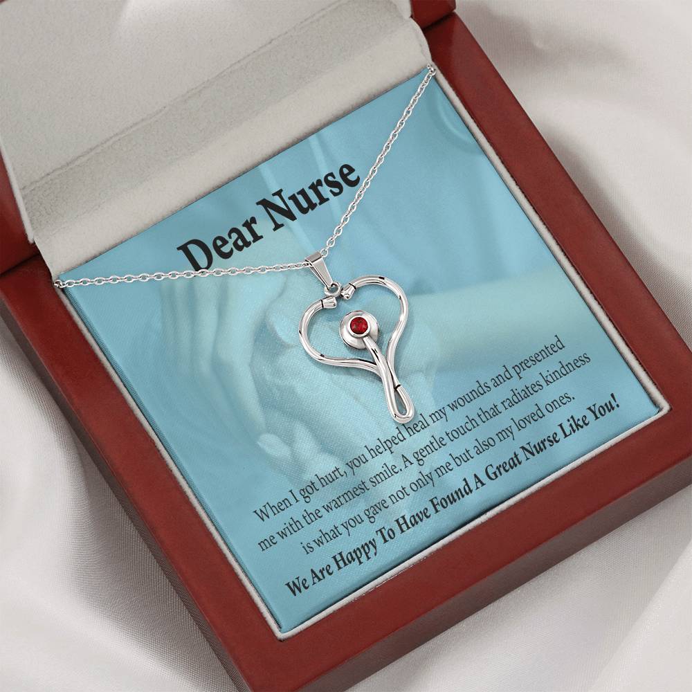 Nurse Thank You Heart Scope Necklace Red Swarovski Crystal Adjustable Chain 18-22"-Express Your Love Gifts