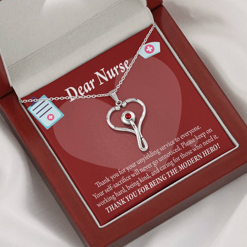 Thank You Ideas Nurses and Caregivers Heart Scope Necklace Red Swarovski Crystal Adjustable Chain 18-22"-Express Your Love Gifts